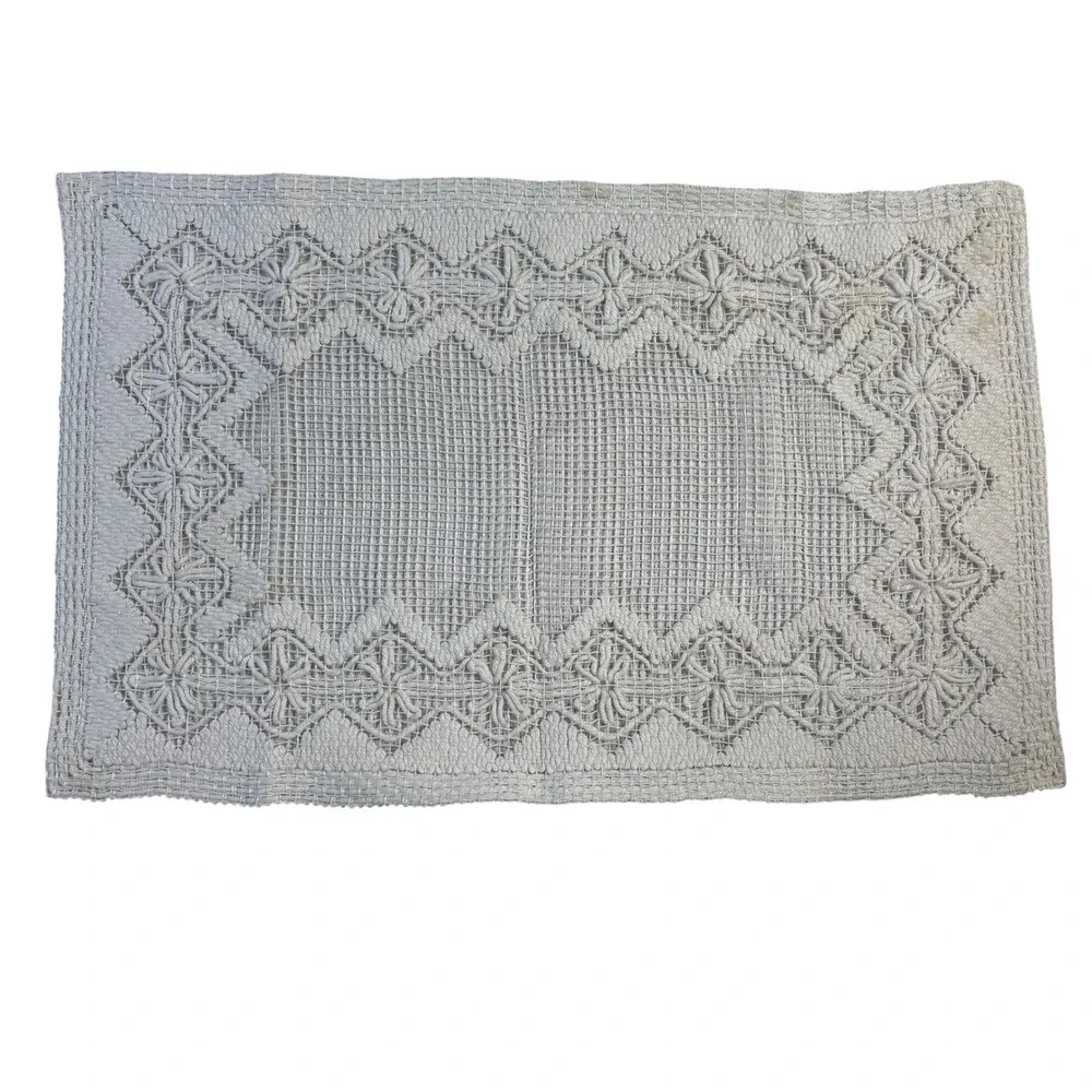 Vintage Off White Net Embroidered Placemats Set of 6 Farmhouse Boho 17x11